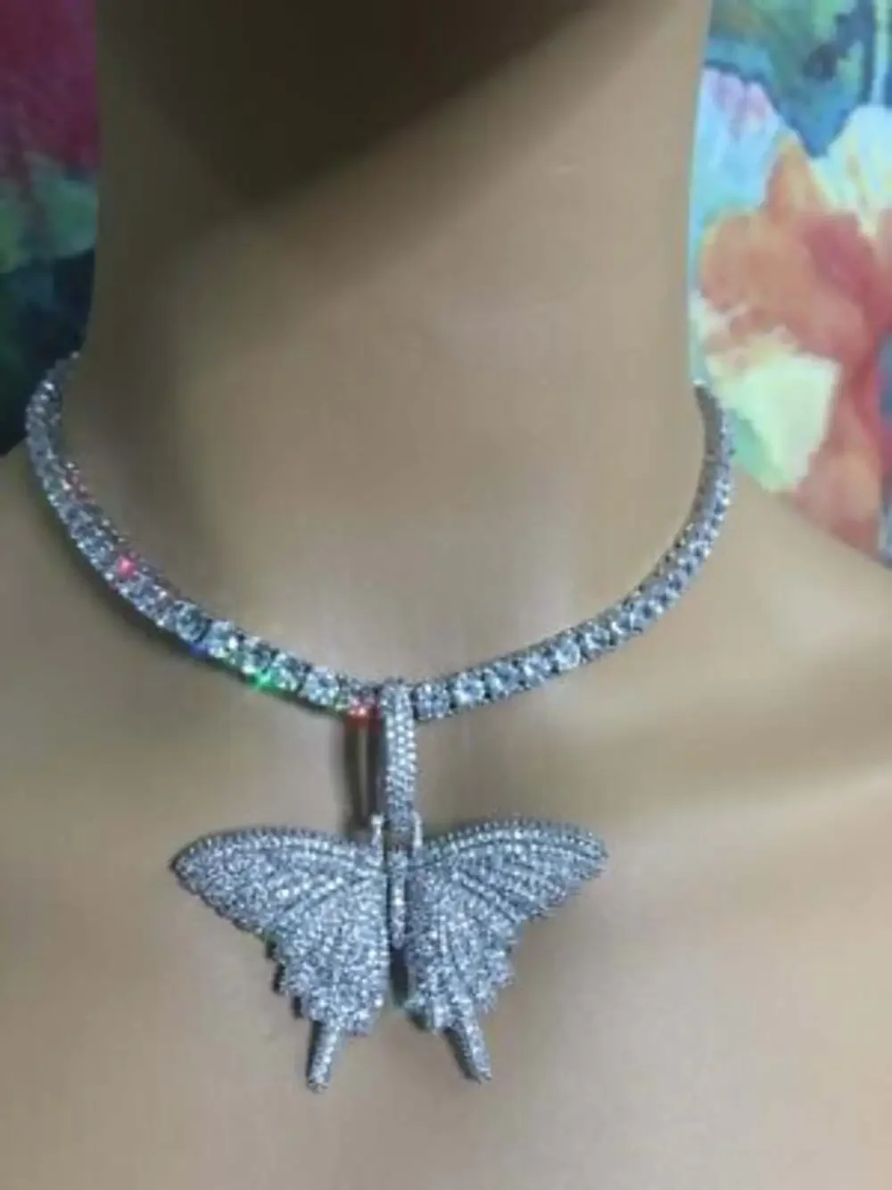 Rhinestone butterfly necklace , Tennis choker, butterfly tennis necklace,